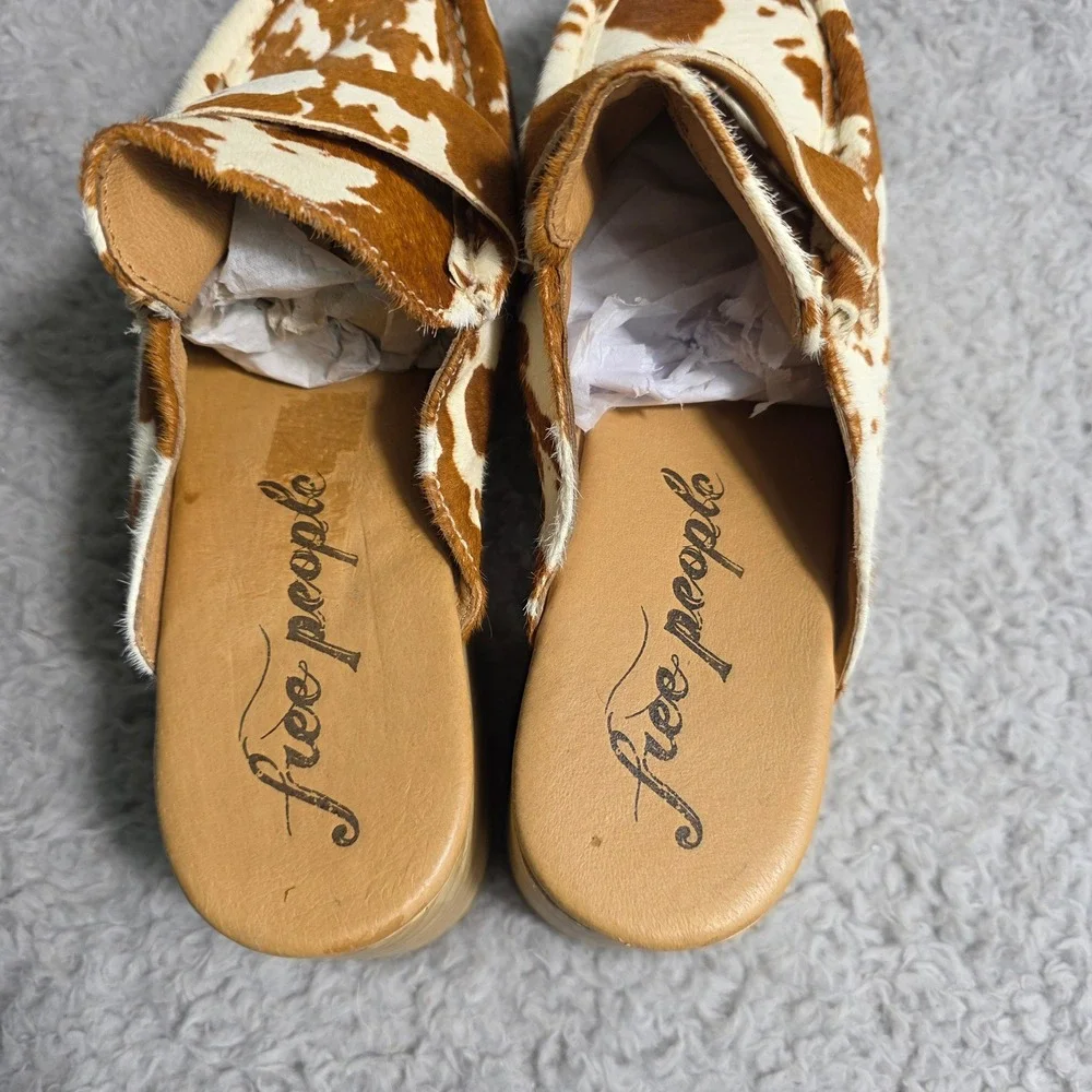 Free People Corbin Hair On Clog Cow Print Wooden Platform Mules‎ EU 38 US 7 NEW - Picture 4 of 9